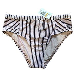 SPLENDID High Waist "Thin Blue Line" Bikini Striped Retro Swim Bottoms NWT Small